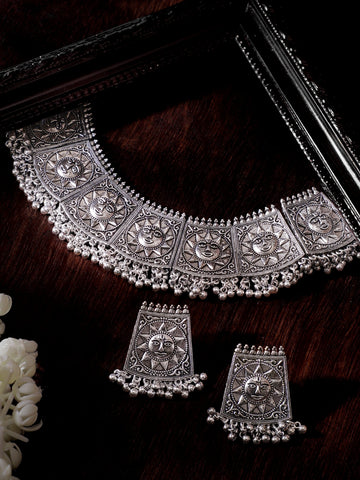 Rubans Rhodium plated Ruby Zirconia Studded Pendant Statement Luxury Necklace Set Jewellery Sets