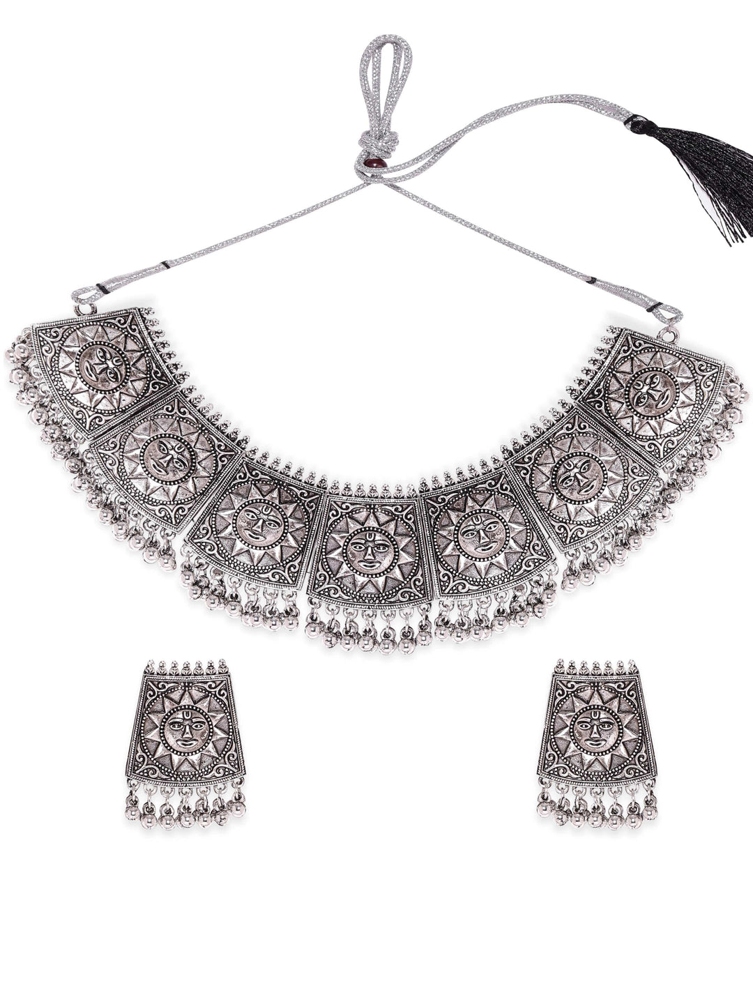 Rubans Rhodium plated Ruby Zirconia Studded Pendant Statement Luxury Necklace Set Jewellery Sets