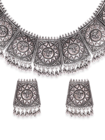 Rubans Rhodium plated Ruby Zirconia Studded Pendant Statement Luxury Necklace Set Jewellery Sets