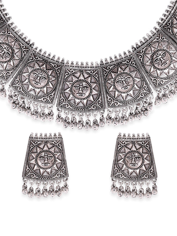 Rubans Rhodium plated Ruby Zirconia Studded Pendant Statement Luxury Necklace Set Jewellery Sets