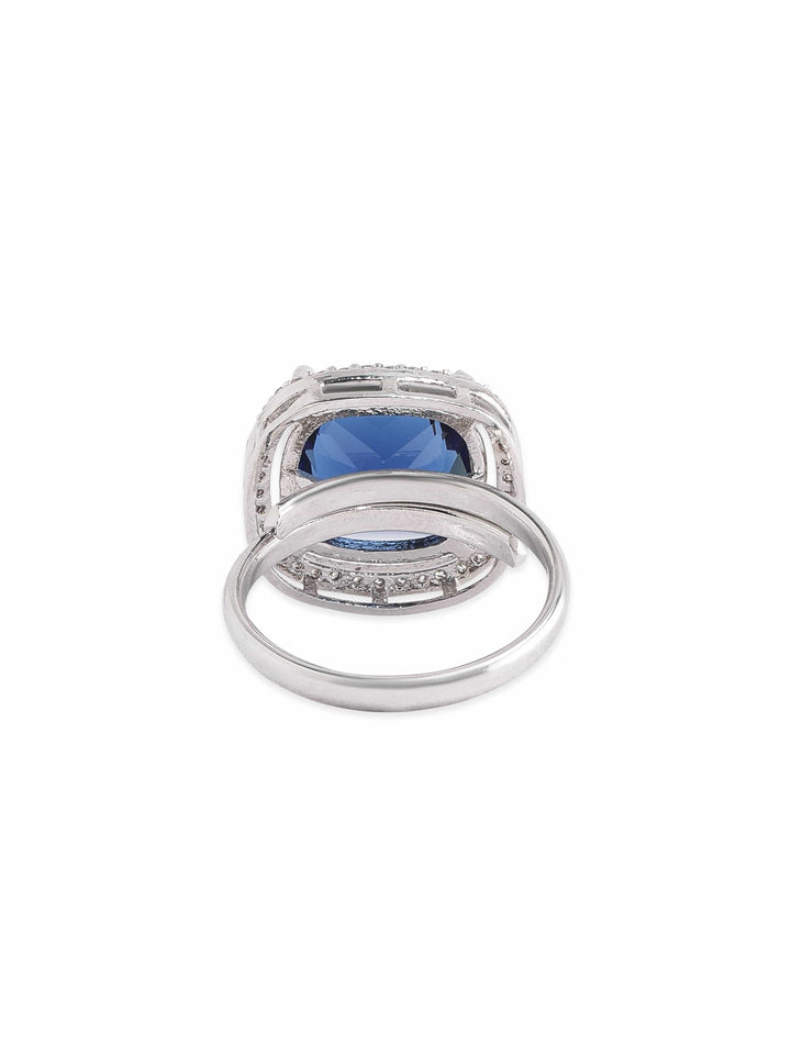 Rubans Rhodium plated Sapphire Blue Cushion Cut zirconia studded Classy ring Rings