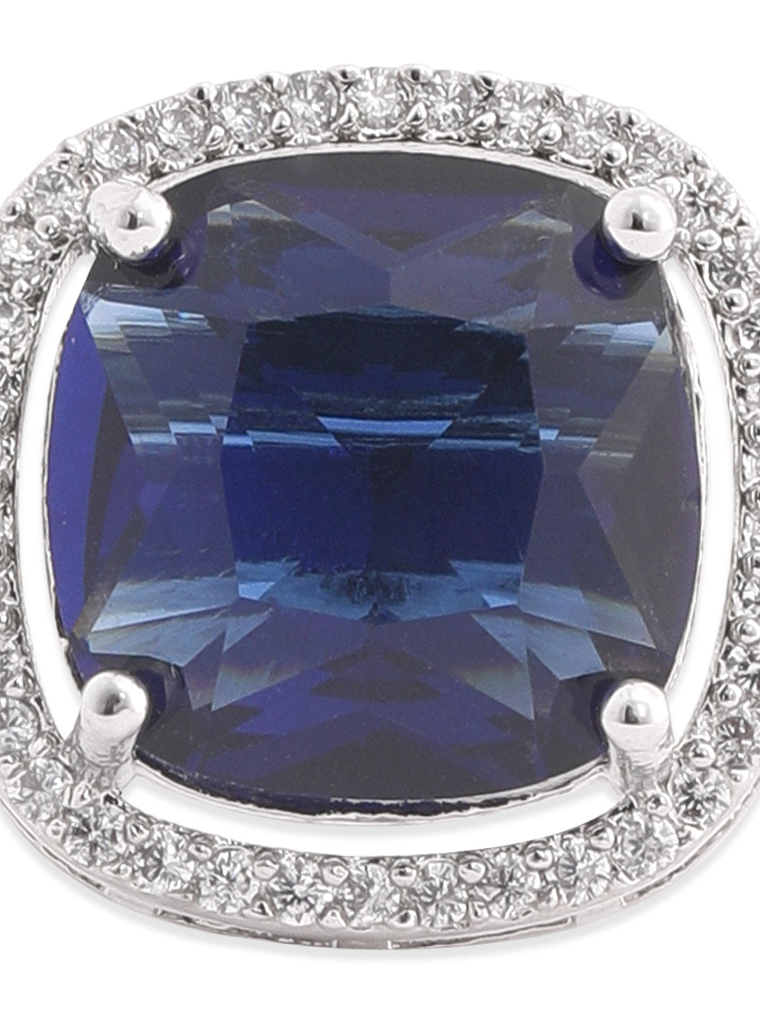 Rubans Rhodium plated Sapphire Blue Cushion Cut zirconia studded Classy ring Rings