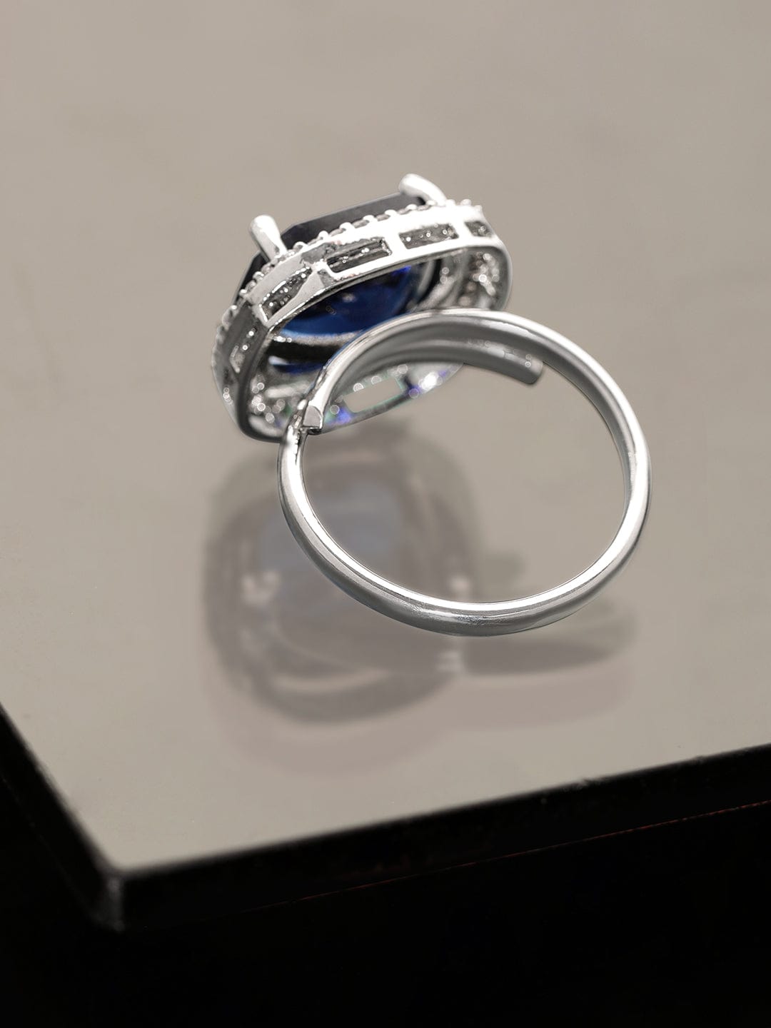 Rubans Rhodium plated Sapphire Blue Cushion Cut zirconia studded Classy ring Rings