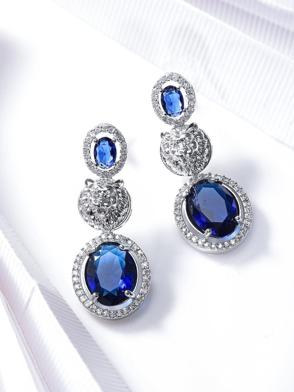 Rubans Rhodium plated Sapphire Blue Zirconia Classy Drop Earrings Earrings