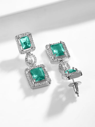 Rubans Rhodium Plated Sapphire & Cubic Zicronia Studded Premium Jewellery Set Jewellery Set