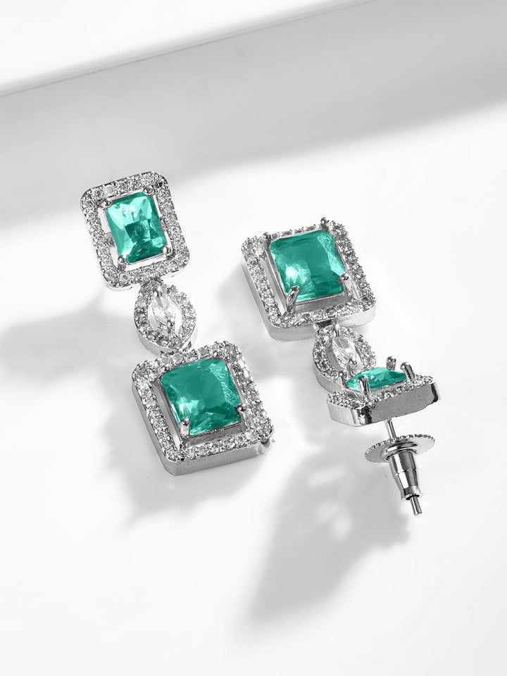 Rubans Rhodium Plated Sapphire & Cubic Zicronia Studded Premium Jewellery Set Jewellery Set