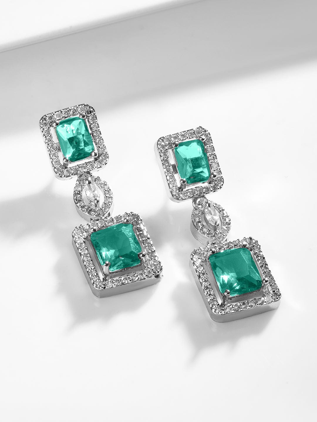 Rubans Rhodium Plated Sapphire & Cubic Zicronia Studded Premium Jewellery Set Jewellery Set