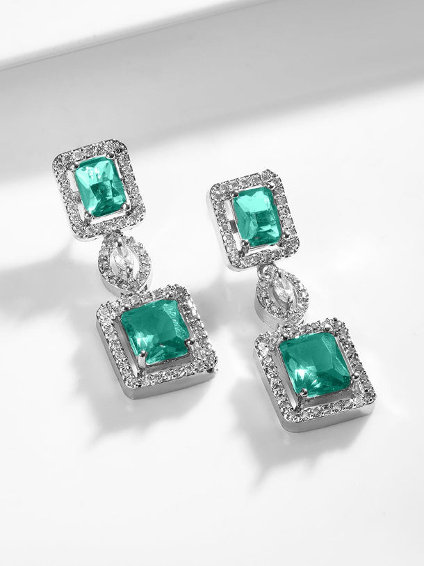 Rubans Rhodium Plated Sapphire & Cubic Zicronia Studded Premium Jewellery Set Jewellery Set