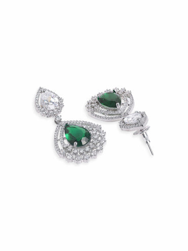 Rubans Rhodium plated Sapphire Green Zirconia Tear drop Chic Earring Earrings