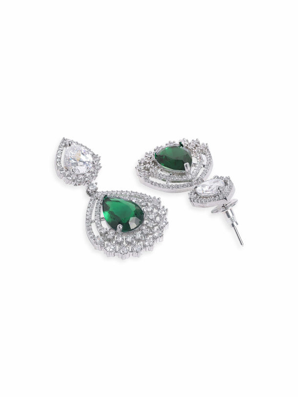 Rubans Rhodium plated Sapphire Green Zirconia Tear drop Chic Earring Earrings