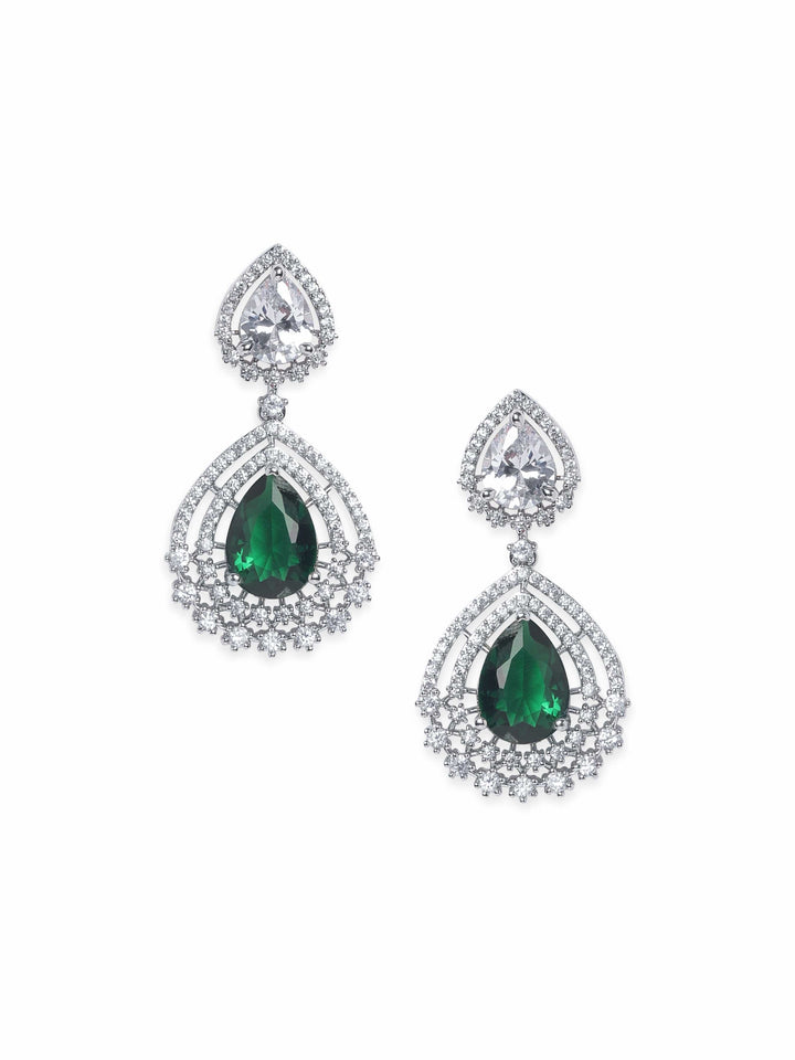 Rubans Rhodium plated Sapphire Green Zirconia Tear drop Chic Earring Earrings