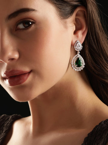 Rubans Rhodium plated Sapphire Green Zirconia Tear drop Chic Earring Earrings