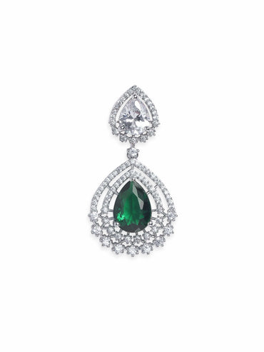 Rubans Rhodium plated Sapphire Green Zirconia Tear drop Chic Earring Earrings