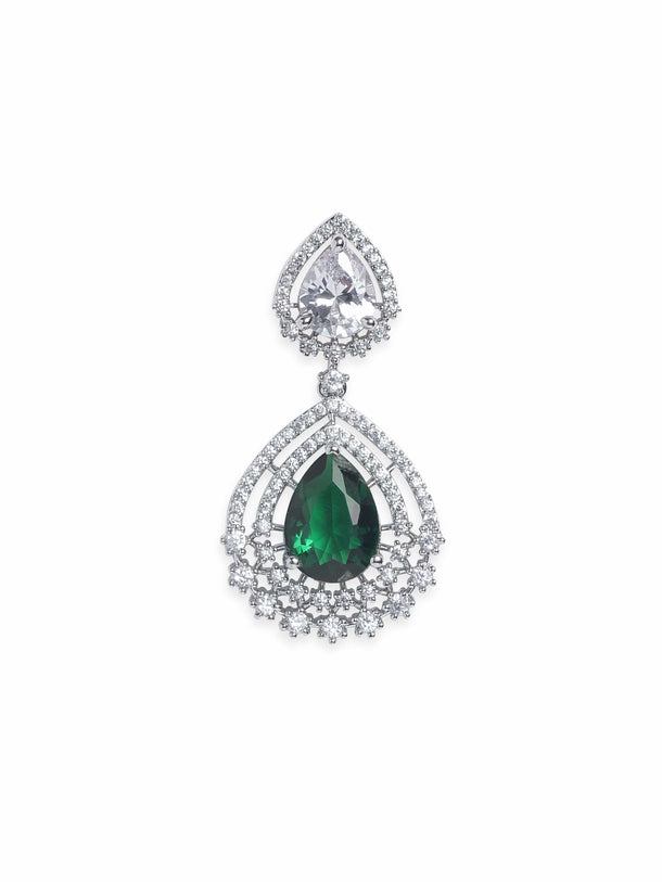 Rubans Rhodium plated Sapphire Green Zirconia Tear drop Chic Earring Earrings