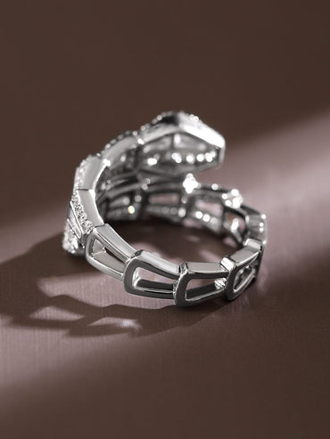 Rubans Rhodium-Plated Serpent-Inspired Cubic Zirconia Studded Adjustable Ring Rings