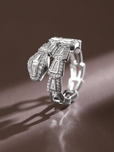 Rubans Rhodium-Plated Serpent-Inspired Cubic Zirconia Studded Adjustable Ring Rings