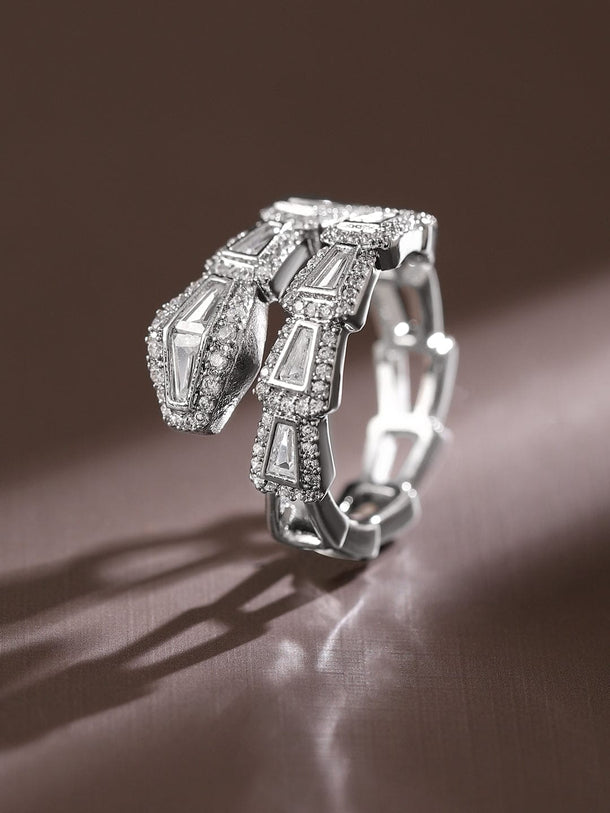 Rubans Rhodium-Plated Serpent-Inspired Cubic Zirconia Studded Adjustable Ring Rings