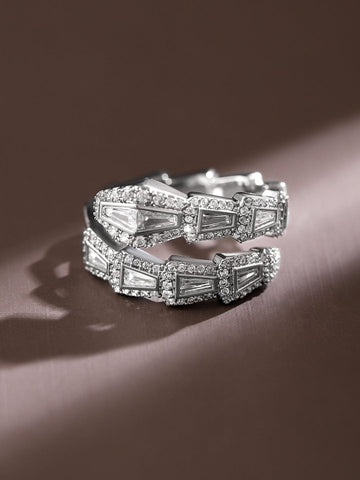 Rubans Rhodium-Plated Serpent-Inspired Cubic Zirconia Studded Adjustable Ring Rings