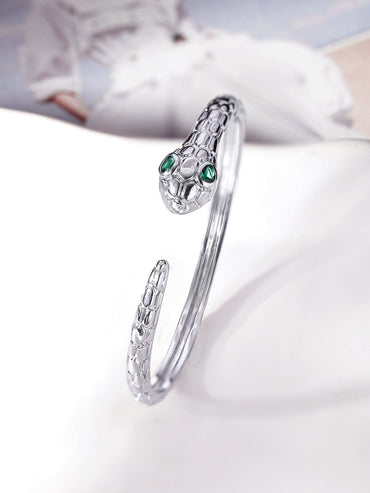 Rubans Rhodium plated serpent motif textured bracelet Bangles & Bracelets