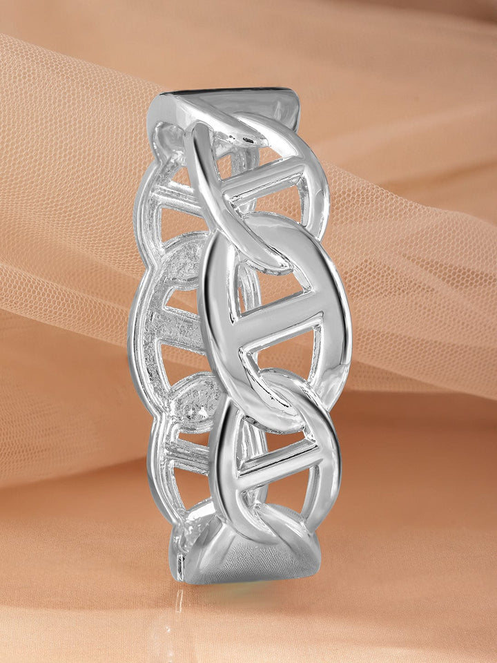 Rubans Rhodium-Plated Silver Tone Stainless Steel Tarnish-Free Waterproof Bracelet Wristwear