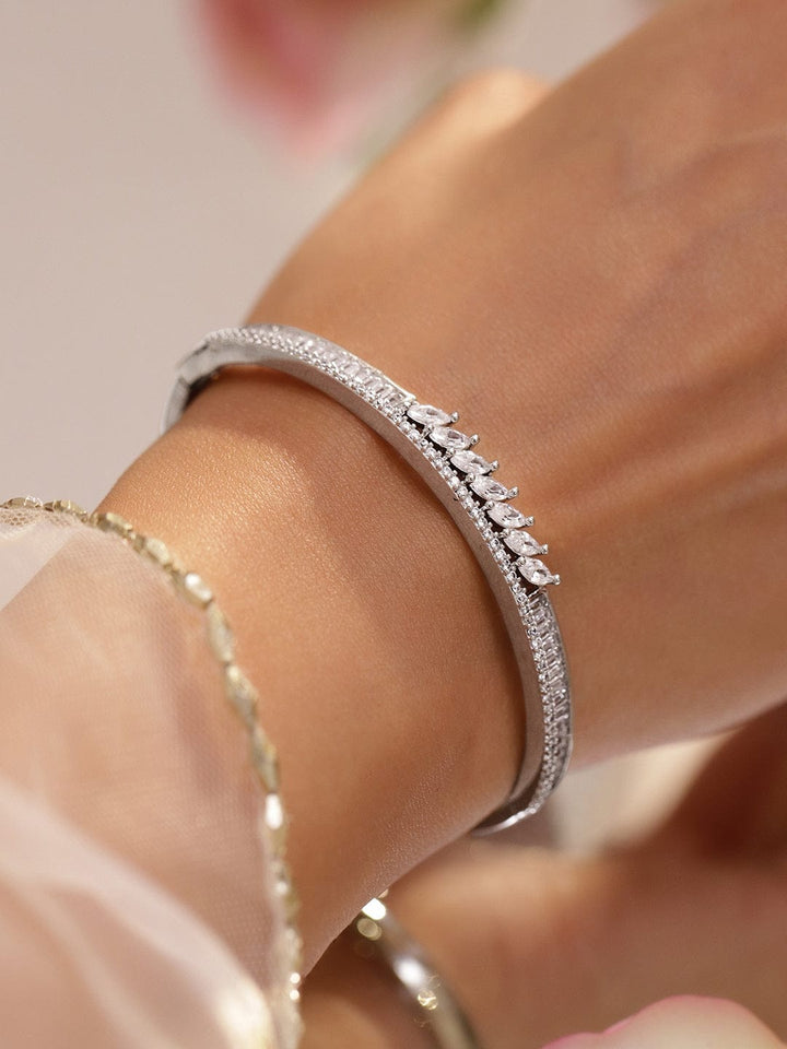 Rubans Rhodium-Plated Sleek Linear Bracelet with Marquise & Baguette Cubic Zirconia Accents Wristwear