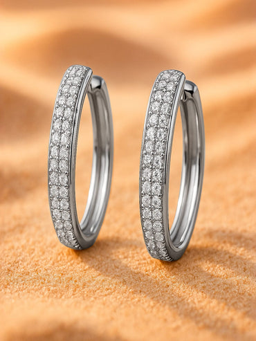 Rubans Rhodium Plated Sparkling Cubic Zirconia Studded Hoop Earrings Earrings