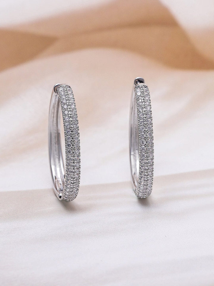 Rubans Rhodium Plated Sparkling Cubic Zirconia Studded Hoop Earrings Earrings