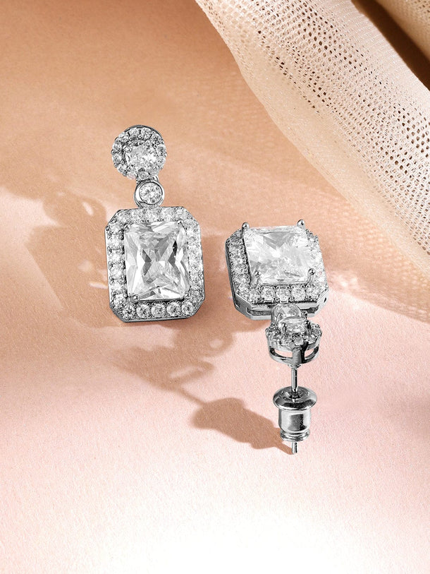 Rubans Rhodium-Plated Sparkling Cubic Zirconia Studded Pendant Necklace Set Jewellery Set