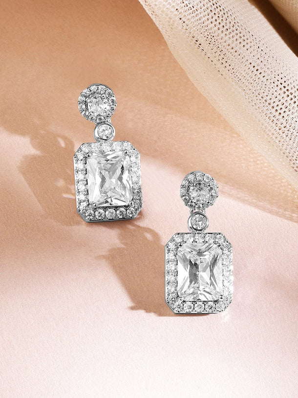 Rubans Rhodium-Plated Sparkling Cubic Zirconia Studded Pendant Necklace Set Jewellery Set