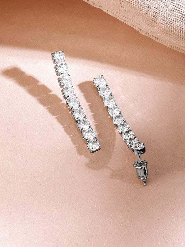 Rubans Rhodium-Plated Sparkling Cubic Zirconia Studded Tennis Statement Necklace Set Jewellery Set