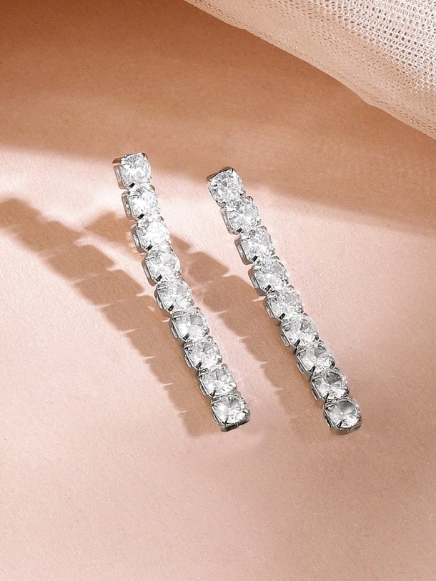Rubans Rhodium-Plated Sparkling Cubic Zirconia Studded Tennis Statement Necklace Set Jewellery Set