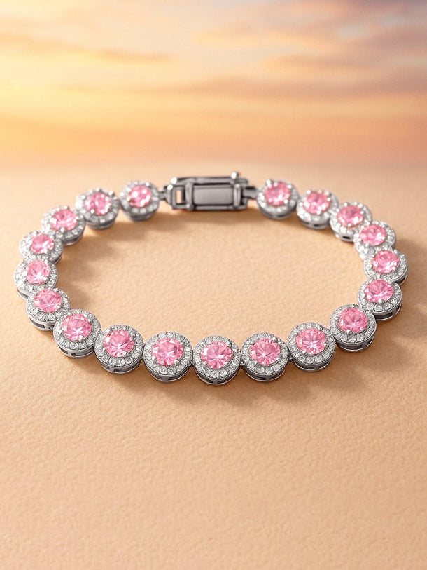 Rubans Rhodium Plated Sparkling pink round-cut Cubic Zirconia Studded Premium Tennis Bracelet Bangles & Bracelets