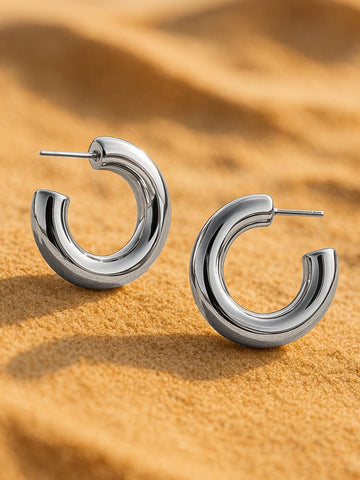 Rubans Rhodium-Plated Stainless Steel Tarnish-Free Waterproof Bold Hoop Earrings Hoop Earrings