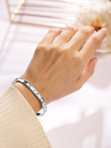 Rubans Rhodium-Plated Stainless Steel Tarnish-Free Waterproof Cubic Zirconia Bracelet Bangles & Bracelet