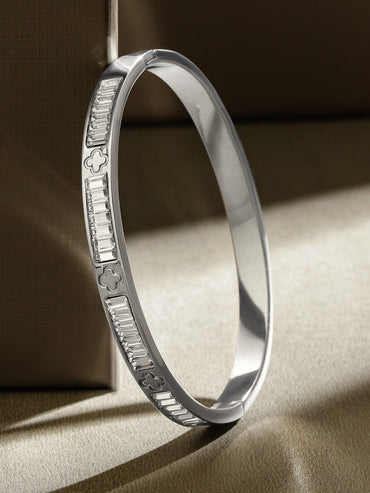 Rubans Rhodium-Plated Stainless Steel Tarnish-Free Waterproof Cubic Zirconia Bracelet Wristwear
