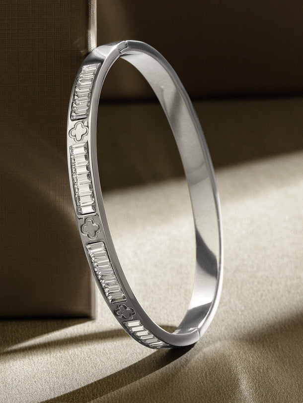 Rubans Rhodium-Plated Stainless Steel Tarnish-Free Waterproof Cubic Zirconia Bracelet Wristwear