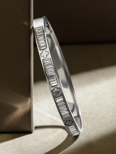 Rubans Rhodium-Plated Stainless Steel Tarnish-Free Waterproof Cubic Zirconia Bracelet Wristwear