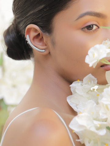 Rubans Rhodium-Plated Stainless Steel Tarnish-Free Waterproof Cubic Zirconia Sleek Ear Cuff - – 1 Piece Pack Ear Cuff