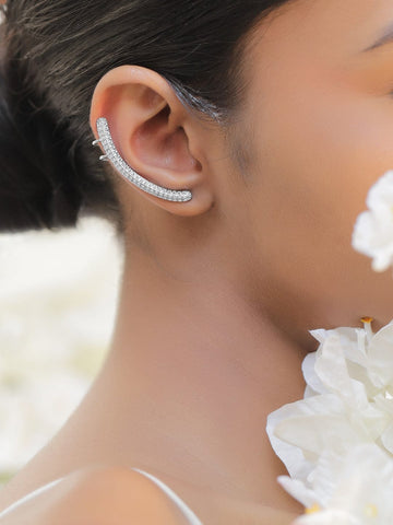 Rubans Rhodium-Plated Stainless Steel Tarnish-Free Waterproof Cubic Zirconia Sleek Ear Cuff - – 1 Piece Pack Ear Cuff