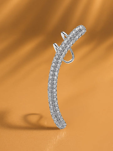 Rubans Rhodium-Plated Stainless Steel Tarnish-Free Waterproof Cubic Zirconia Sleek Ear Cuff - – 1 Piece Pack Ear Cuff