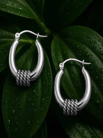 Rubans Rhodium-Plated Stainless Steel Tarnish-Free Waterproof Demi-Fine Hoop Earrings Earrings