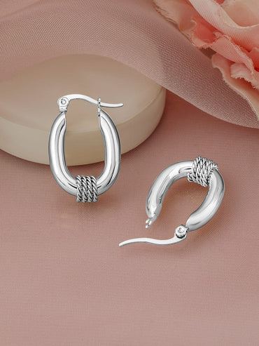 Rubans Rhodium-Plated Stainless Steel Tarnish-Free Waterproof Demi-Fine Hoop Earrings Earrings