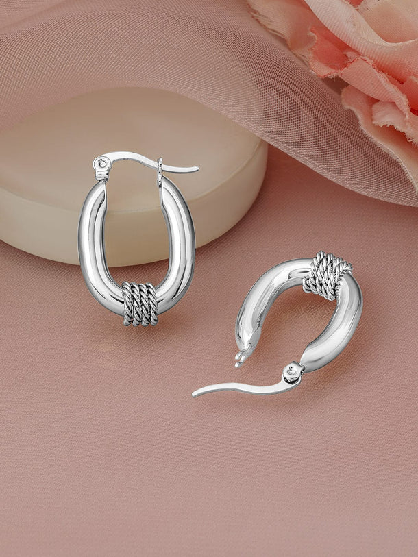 Rubans Rhodium-Plated Stainless Steel Tarnish-Free Waterproof Demi-Fine Hoop Earrings Earrings