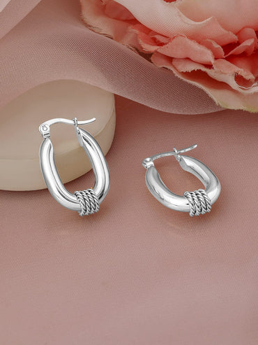 Rubans Rhodium-Plated Stainless Steel Tarnish-Free Waterproof Demi-Fine Hoop Earrings Earrings