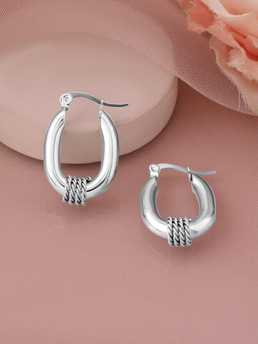 Rubans Rhodium-Plated Stainless Steel Tarnish-Free Waterproof Demi-Fine Hoop Earrings Earrings
