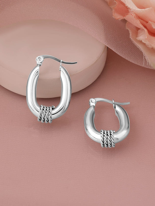 Rubans Rhodium-Plated Stainless Steel Tarnish-Free Waterproof Demi-Fine Hoop Earrings Earrings