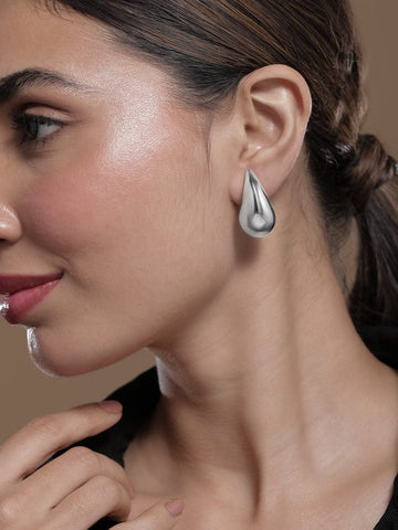 Rubans Rhodium-Plated Stainless-Steel Tarnish-Free Waterproof Demi-Fine Teardrop Studs Earrings