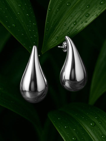 Rubans Rhodium-Plated Stainless-Steel Tarnish-Free Waterproof Demi-Fine Teardrop Studs Studs