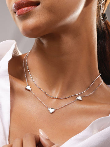 Rubans Rhodium-Plated Stainless Steel Tarnish-Free Waterproof Enamel Heart Layer Necklace Necklace and Chains