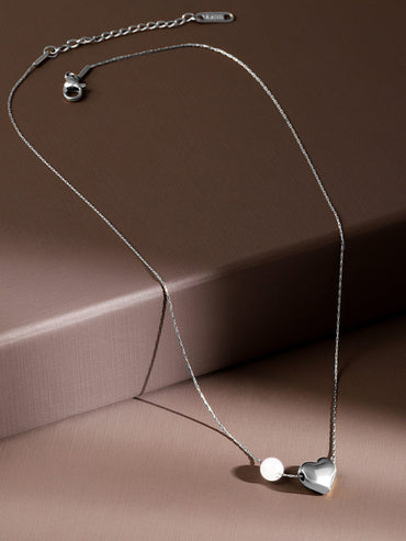 Rubans Rhodium-Plated Stainless Steel Tarnish Free Waterproof Heart & Pearl Pendant Necklace Necklace & Chains